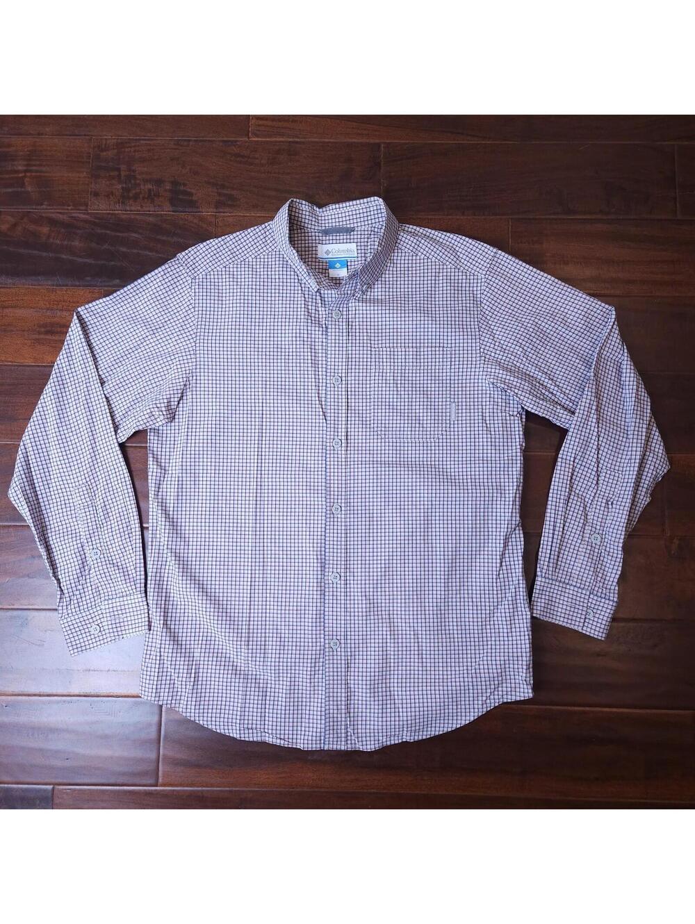 Columbia Red Navy Tattersall Plaid Shirt Button Down Cotton Men's Size Medium
